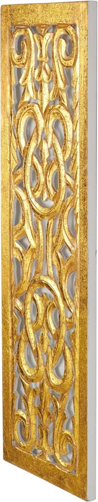 Hand-Carved Floral Wall Sculpture in Gold, 36" x 12" for Elegant Decor