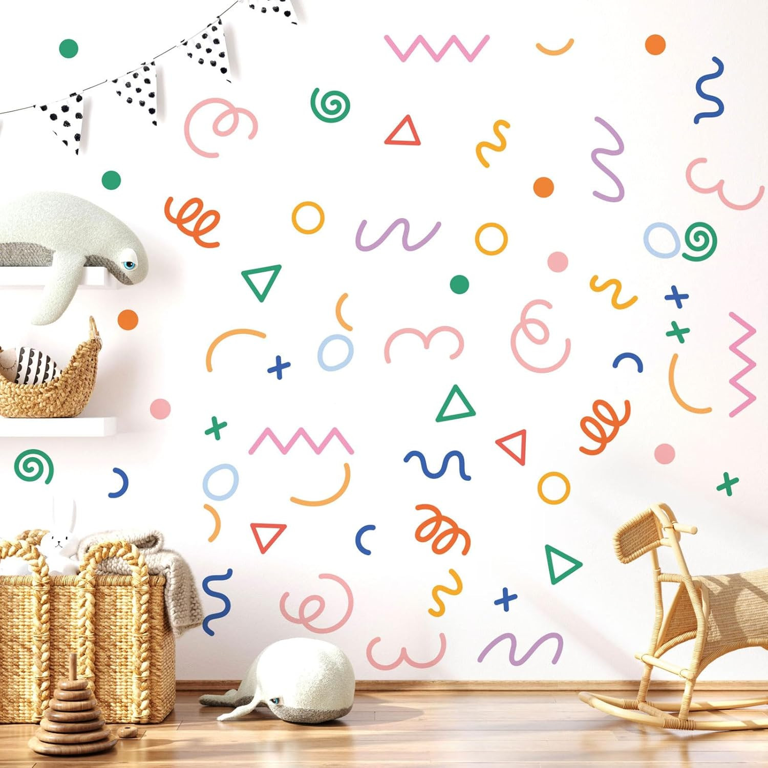 200 Pcs Geometric Wall Decals – Peel and Stick, Waterproof Vinly Colorful Wall S
