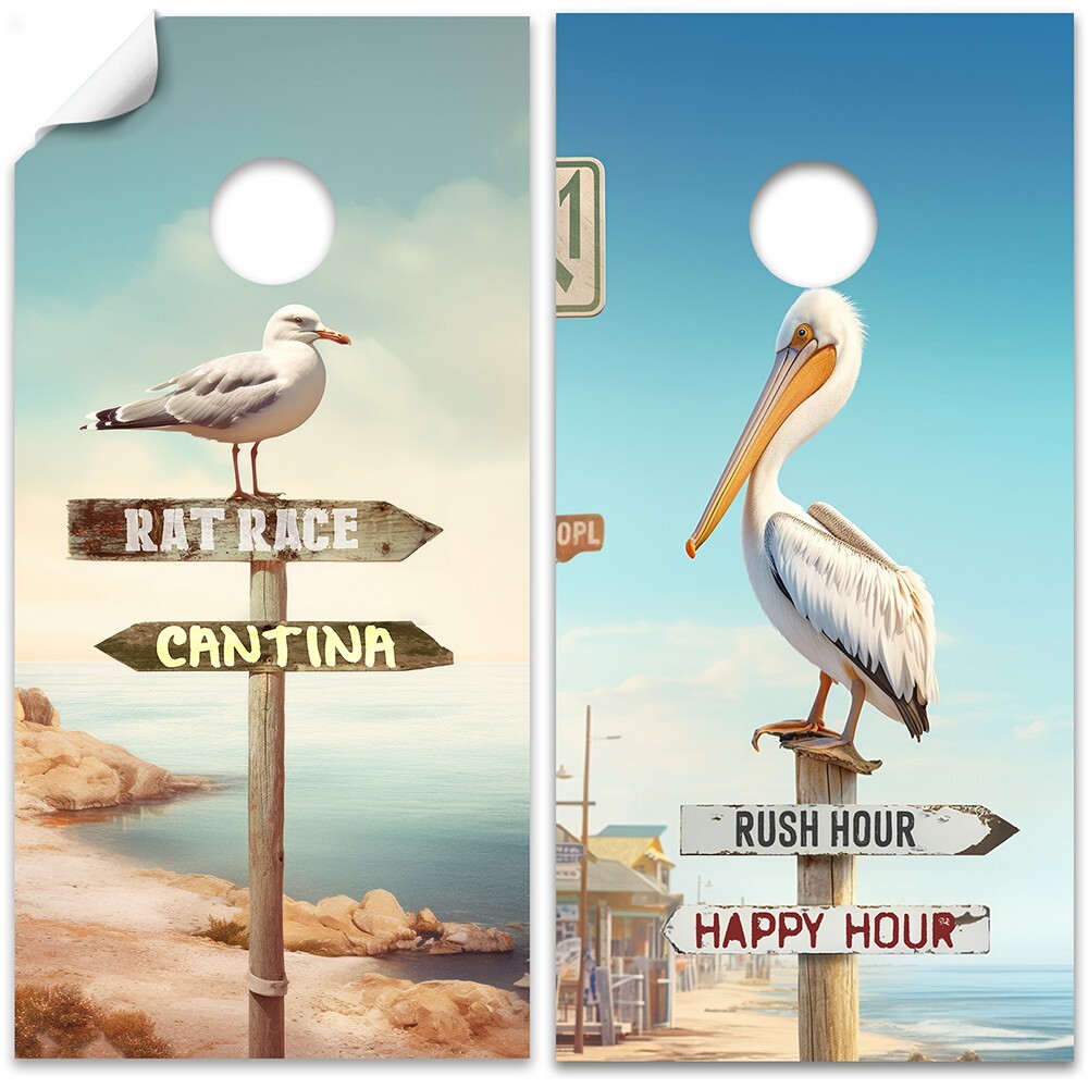 Island Directional Signs Beach House Cornhole Skins Cornhole Wraps for Boards