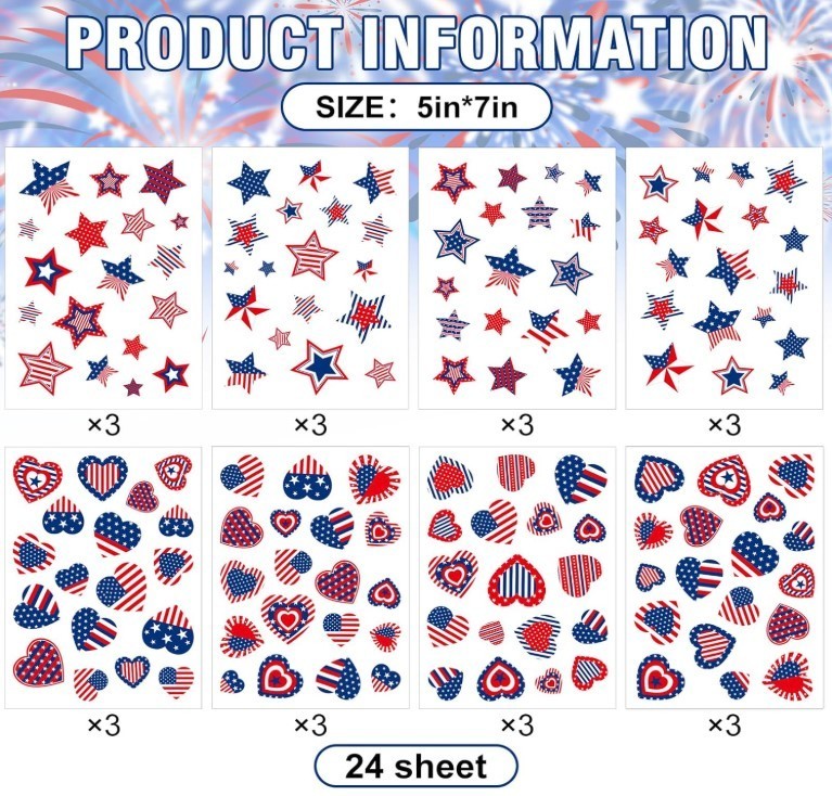 432Pcs Patriotic Stickers American Flag Print Star Heart Shaped Stickers 4Th of