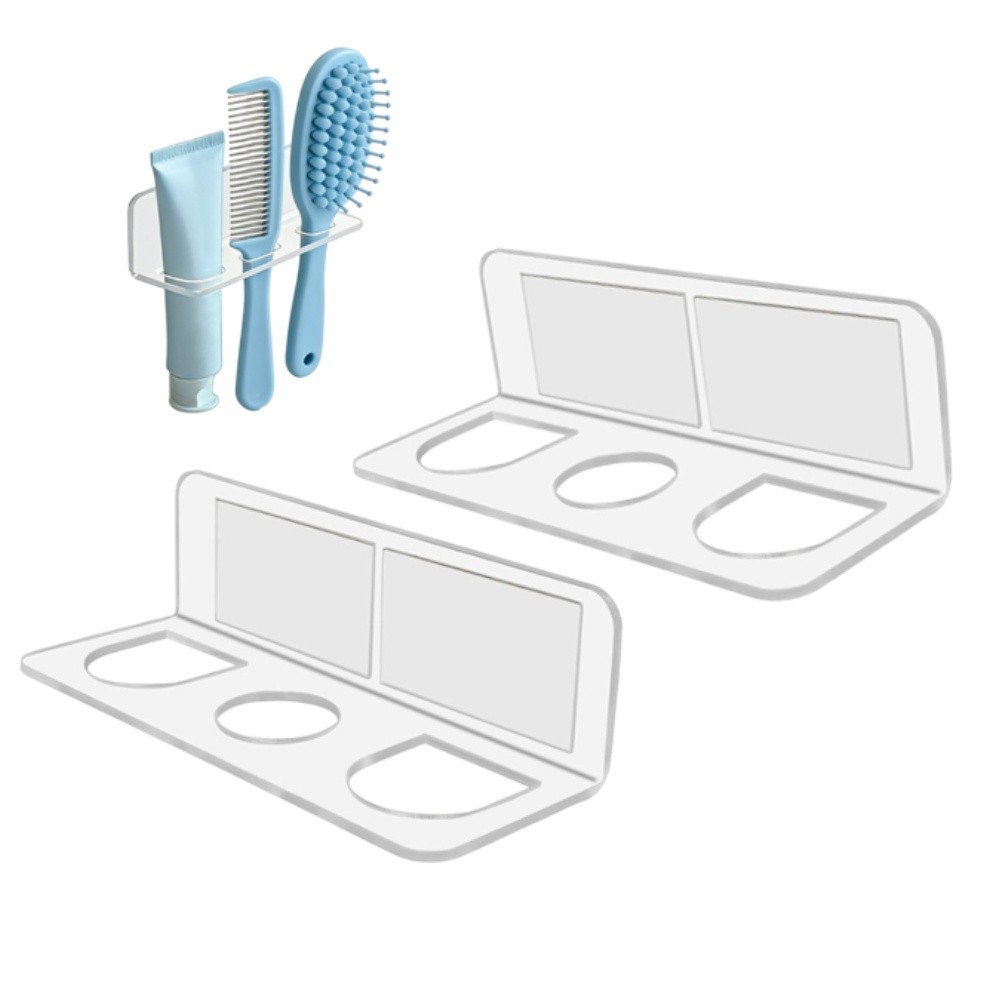 Acrylic Hair Brush Holder 2 Pack Wall Mounted Organizer with Three Open Slots