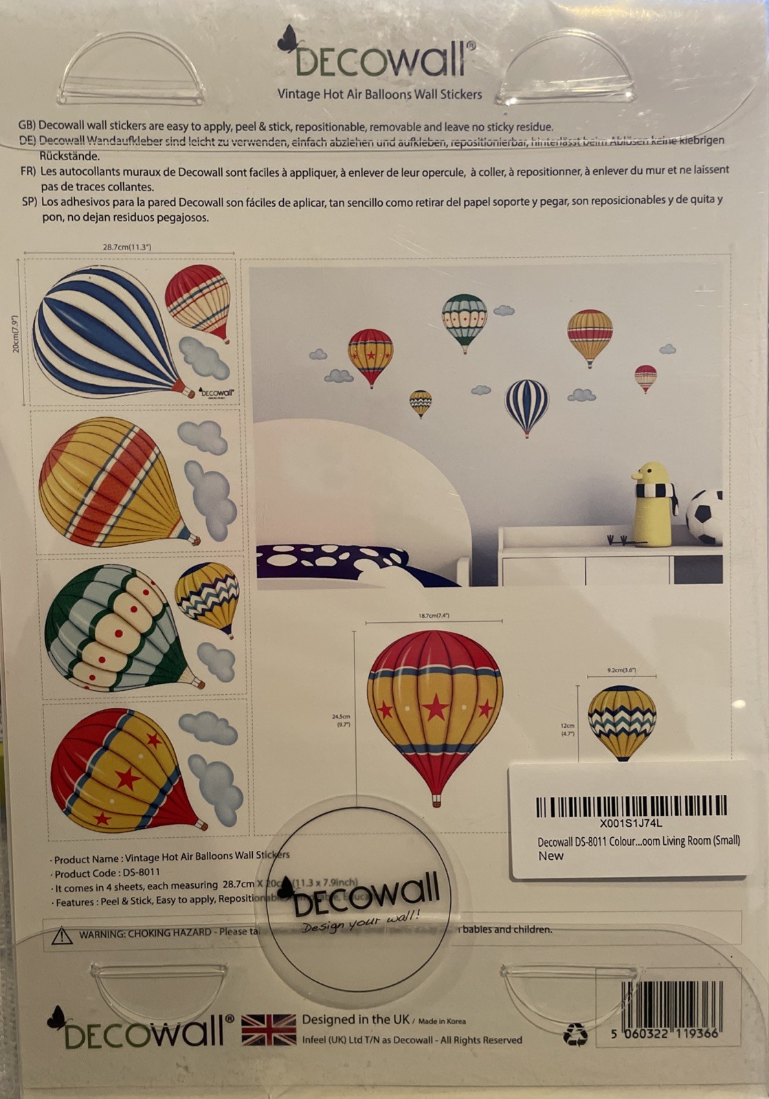 New Decowall Vintage Hot Air Balloons Wall Stickers – 12 Peel And Stick Decals