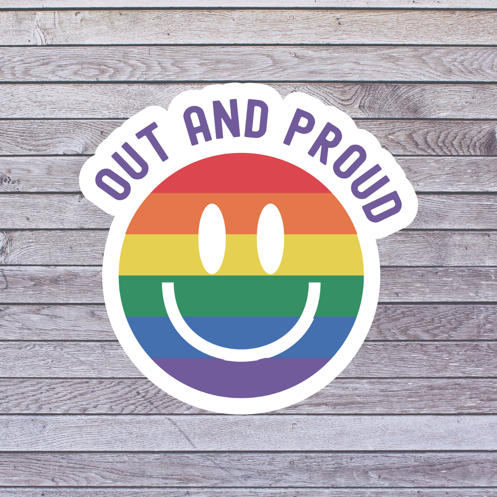 Pride sticker vinyl decal out and proud rainbow smiley face