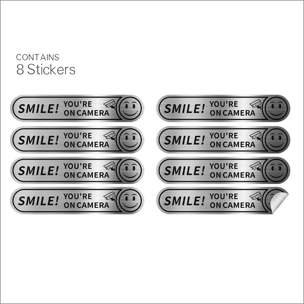 8 Pieces Smile You'Re on Camera Stickers for Cars, Brushed Silver 24 Hour Video