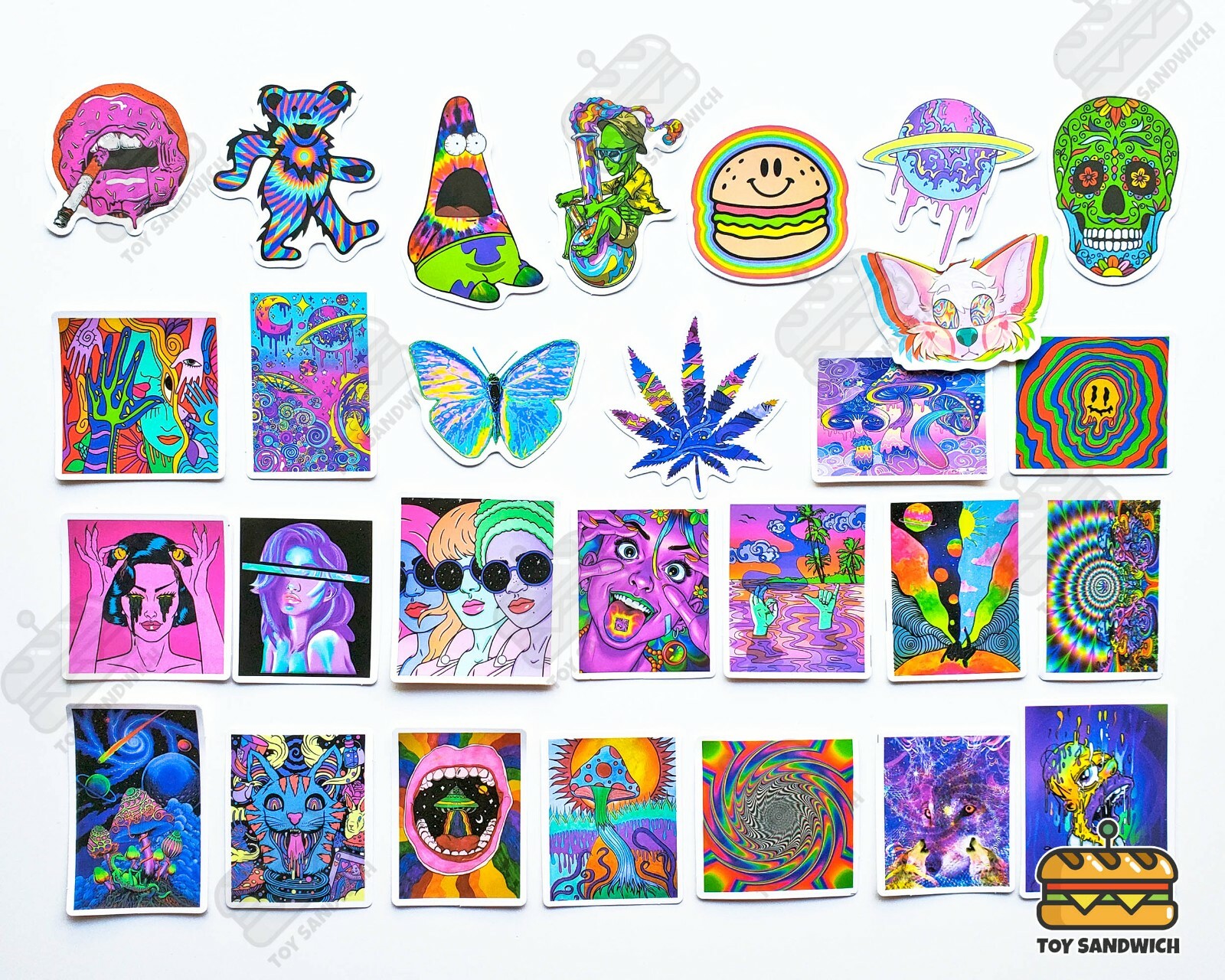 50 pcs "Psychedelic" Sticker Pack Abstract Rainbow Smoking Hippie Trippy Decals