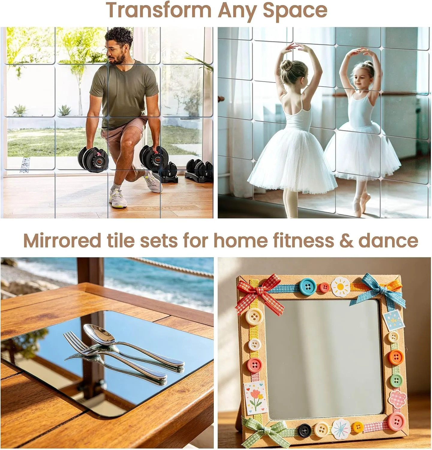 Mirror Sticker for Walls 4 Packs Self Adhesive Stick on Mirrors Tiles Small Peel