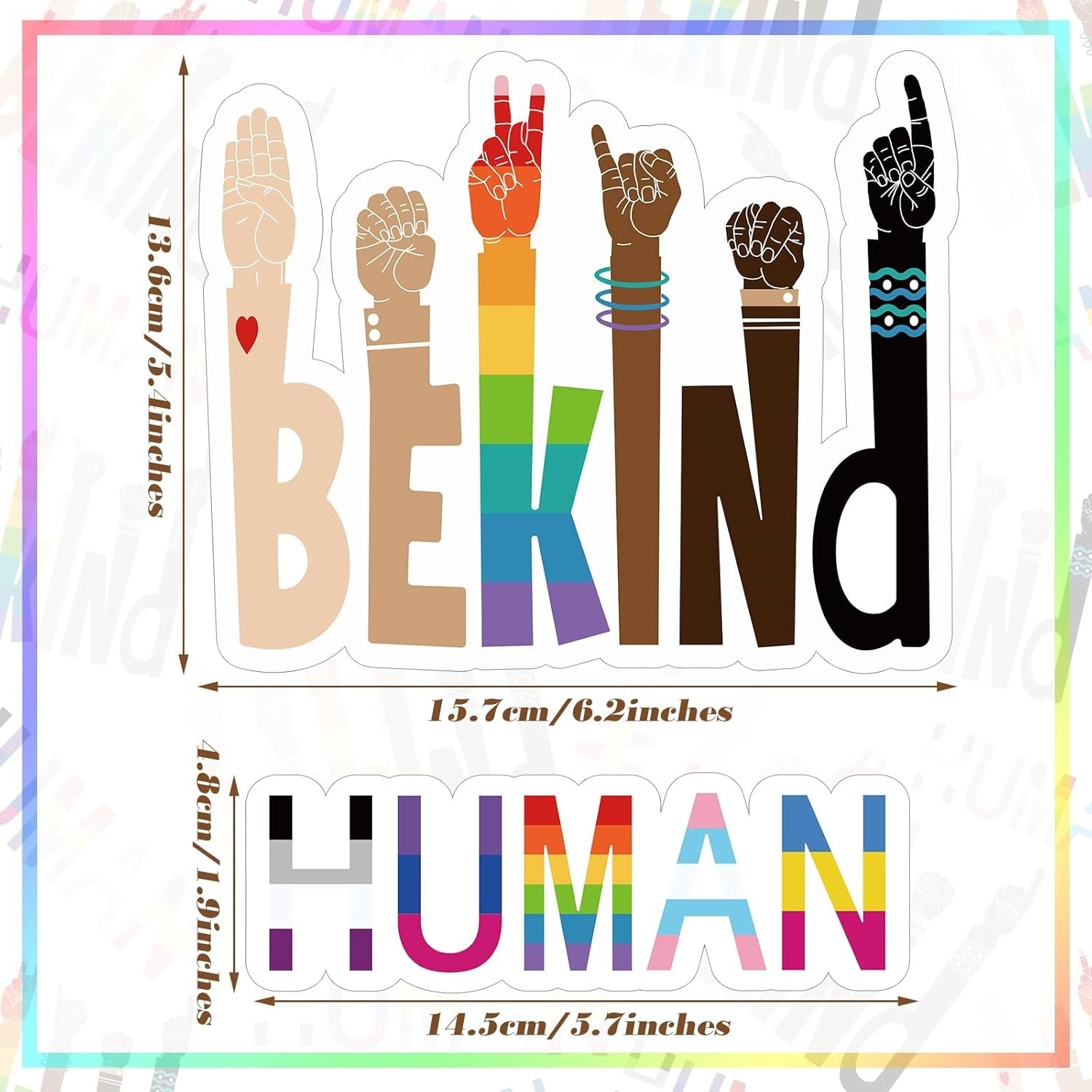 Colorful Be Kind & Human Stickers – 12 Durable Decals for Outdoor and Indoor Use