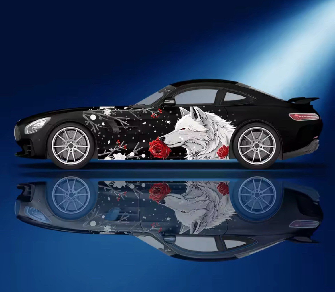 Red Rose Wolf Car Vinyl; Comes With Both Sides; Cool Car Decals 2 PCS