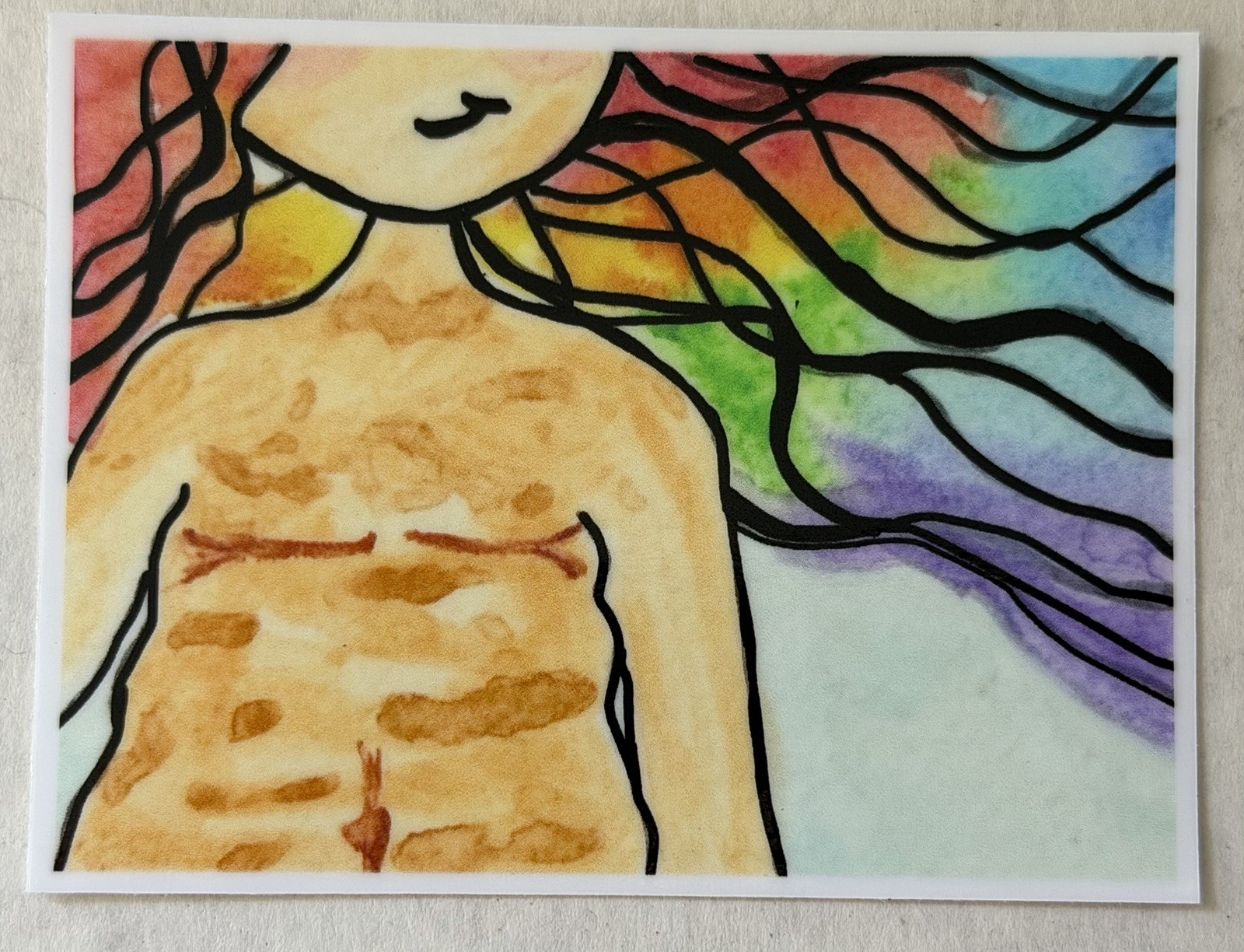 Breast cancer, mastectomy Artistic Sticker, based on a watercolor 2×3” Flattie