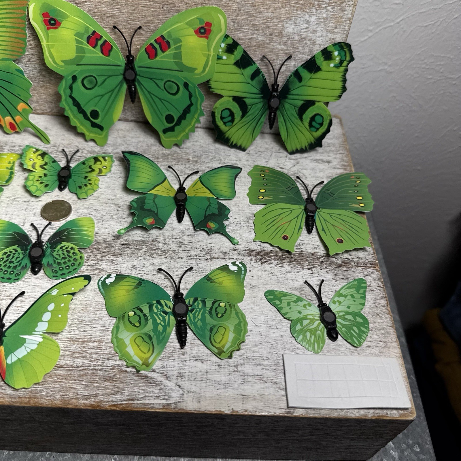 Lot of 12 3D Realistic Butterfly Wall Stickers Different Sizes, Shapes GREEN New