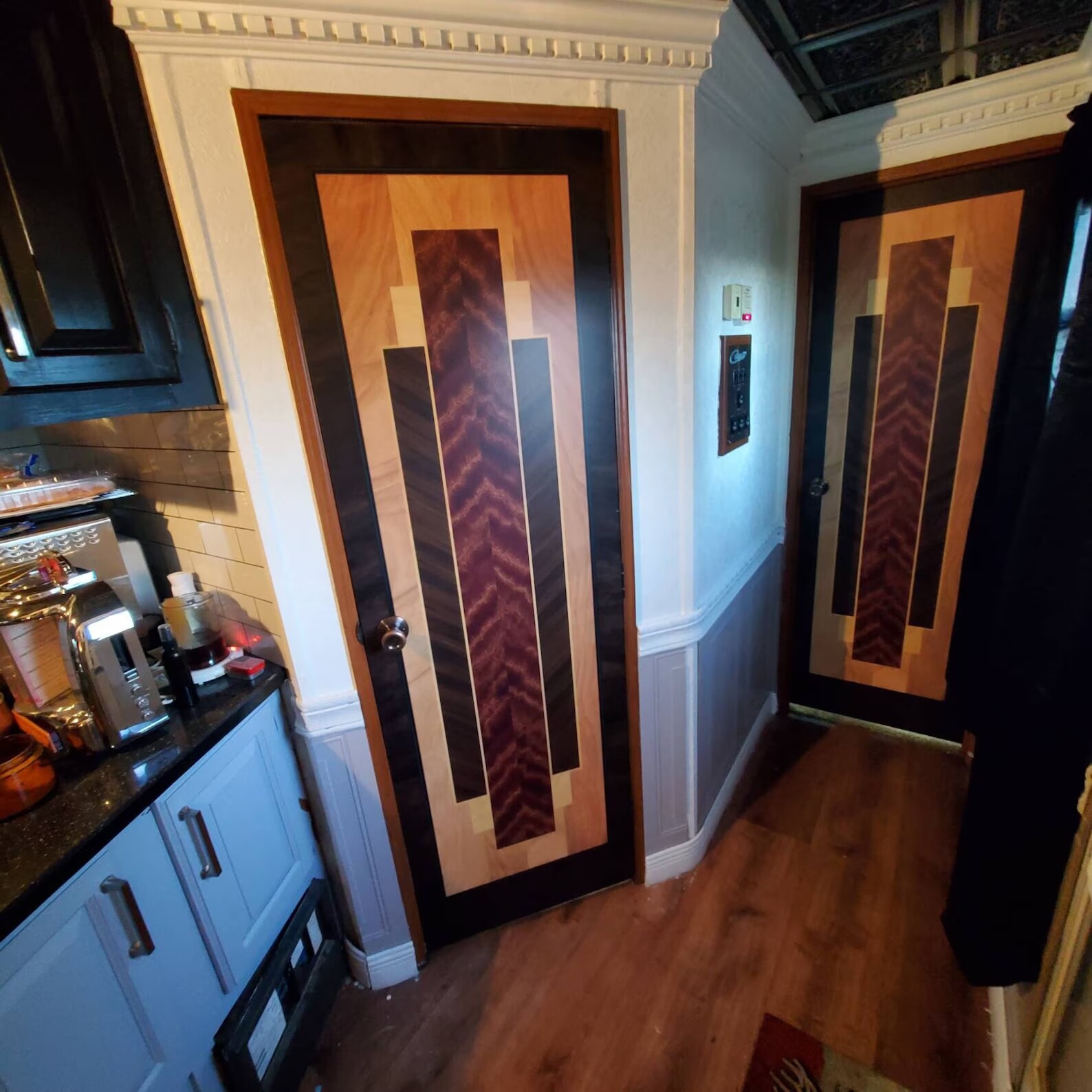 Art Deco Door Mural, Laminated Sticker Wrap, Peel'n'Stick. Single Piece