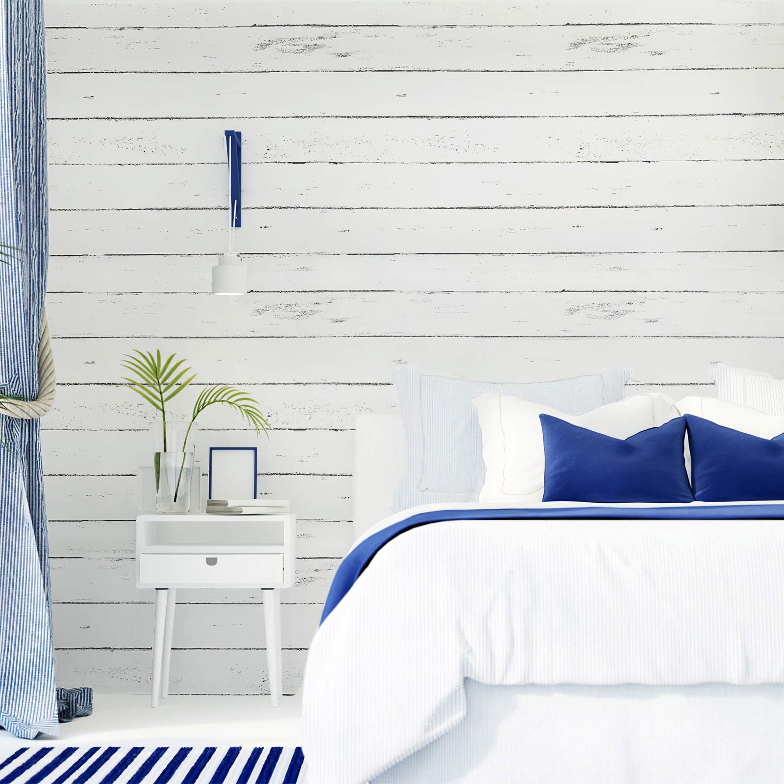 Ohmywor White Wood Wallpaper Peel and Stick 17.71"x118" Self Adhesive Wallpap…