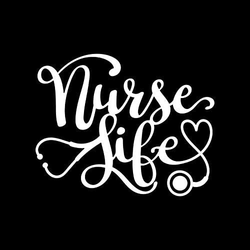 Nurse Life Stethoscope & Nurse Heart TWO 5" White Vinyl Decals Car Truck Window