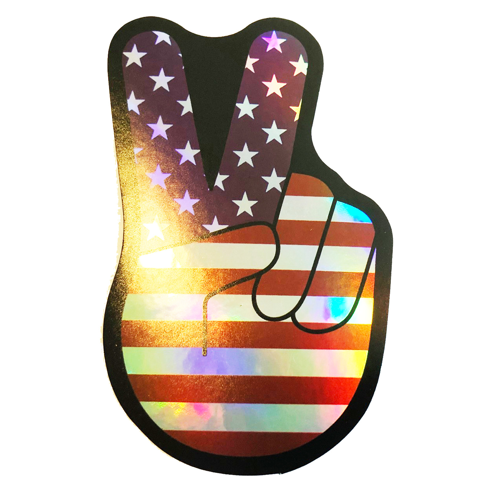 Shiny United States of America Peace Sign With Hand Flag Sticker 3 Inch Decal