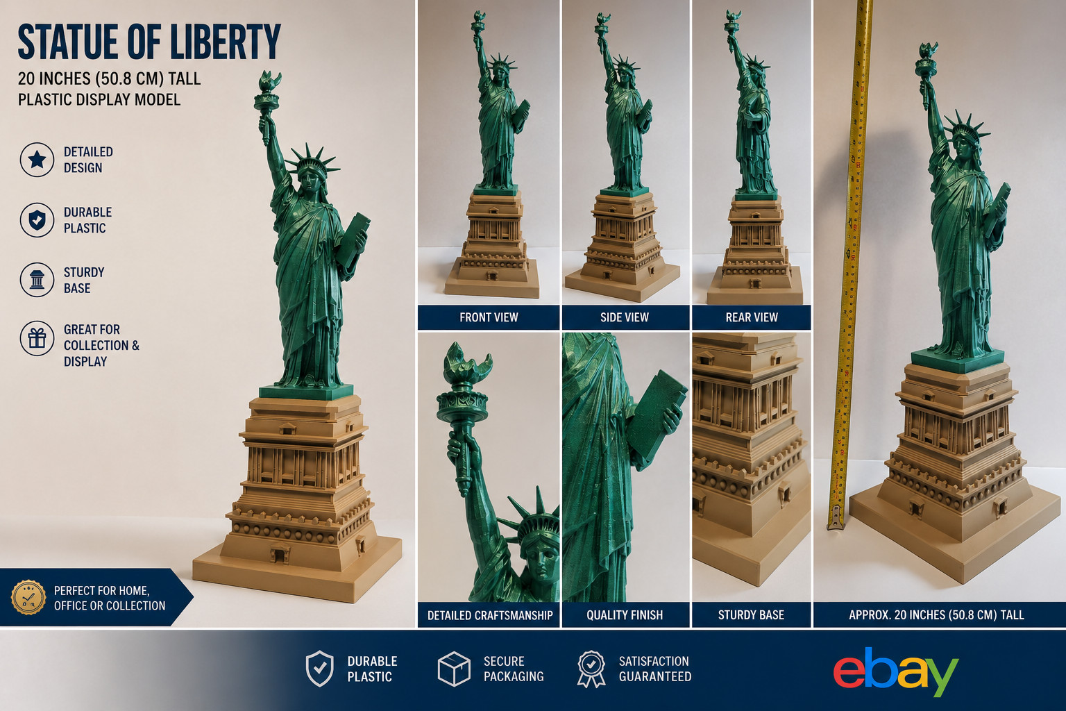20” Statue of Liberty 3D Printed Display Model Plastic Home Office Decor