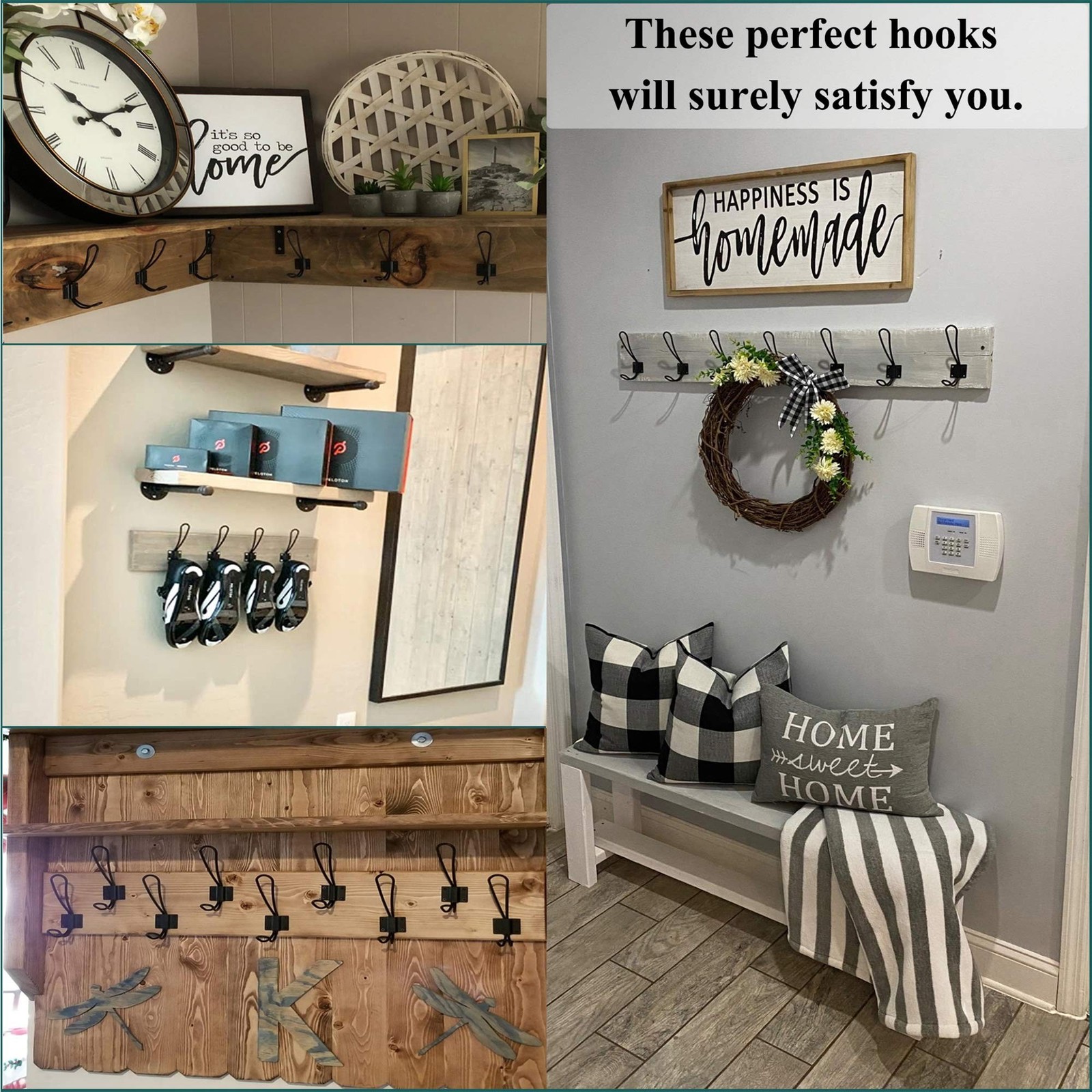 Rustic Entryway Hooks-6 Pack Farmhouse Hooks with Metal Screws Included, Blac…