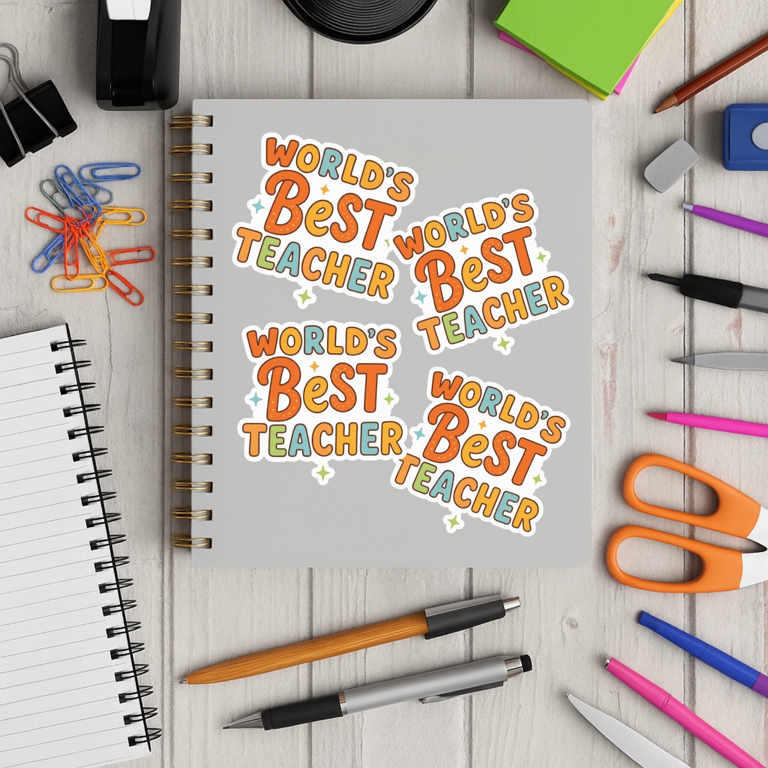 4Pcs World’s Best Teacher Stickers – Cute Teacher Appreciation Vinyl Decals