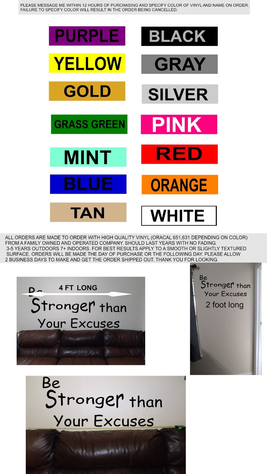 Motivational wall art. Decal for House. 4' long. 14 color choices, quality vinyl
