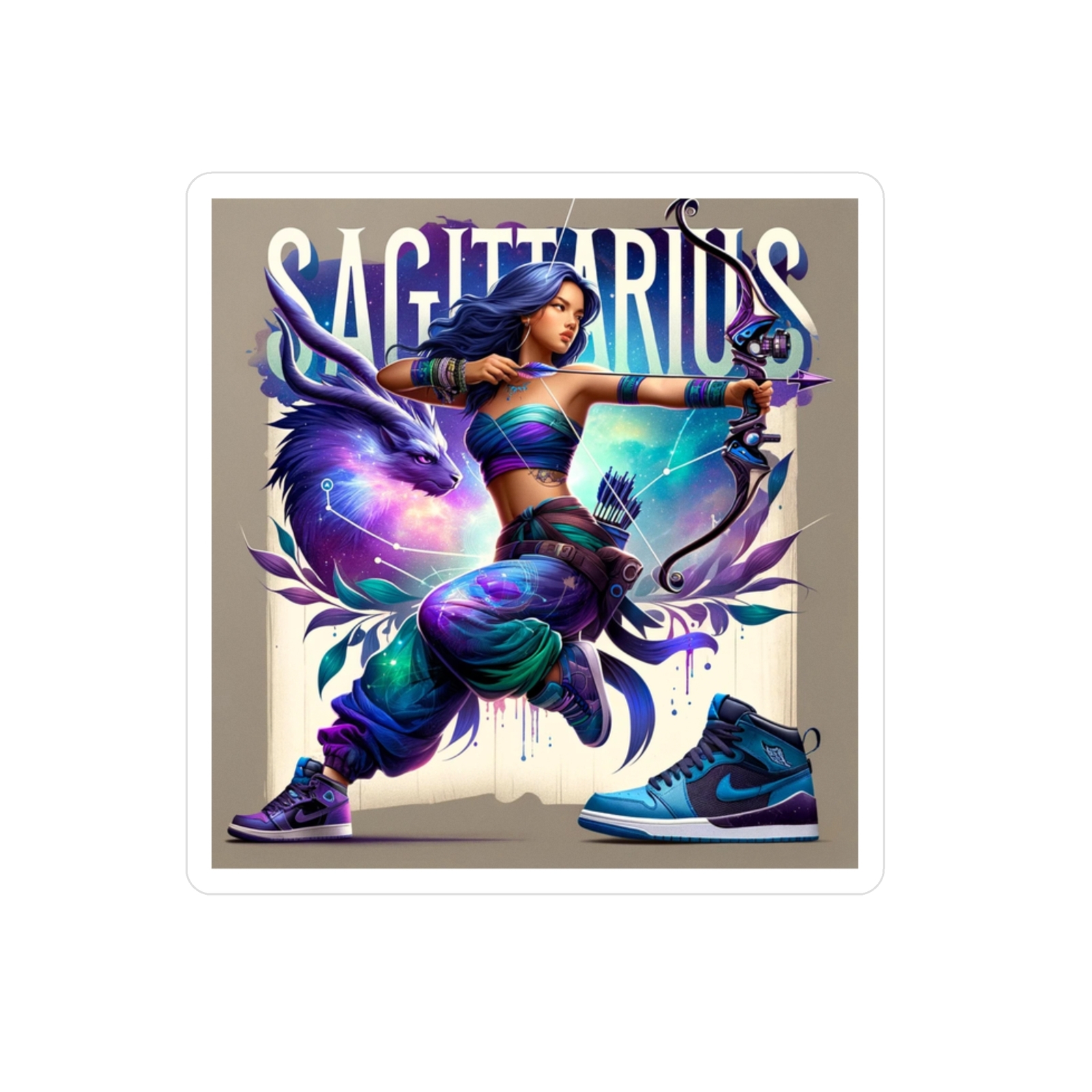 Stylish Sagittarius Woman Sticker Modern Streetwear Design Astrology