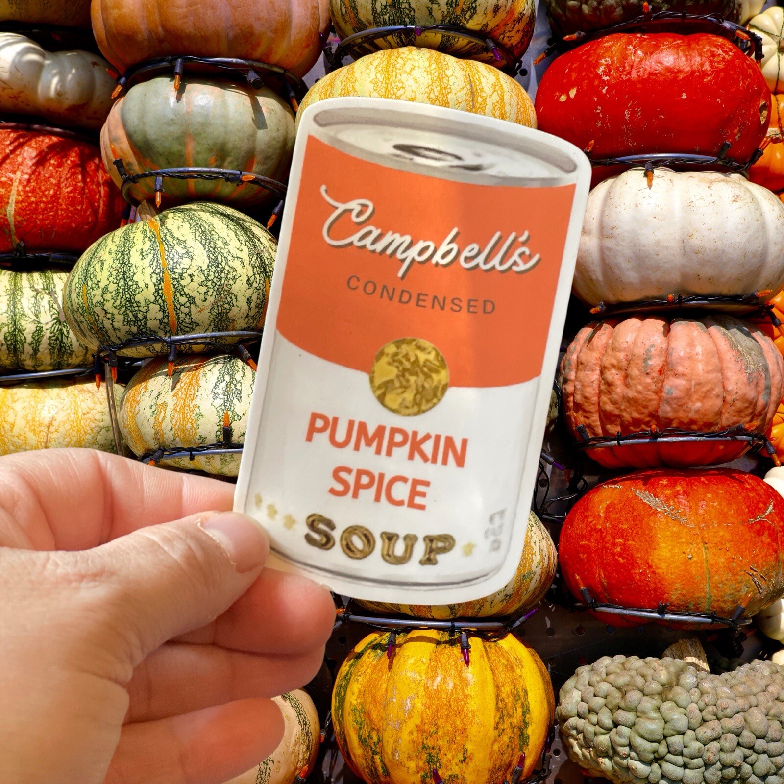 Pumpkin Spice Campbell’s Soup Sticker – Andy Warhol Inspired Matte Sticker 4”