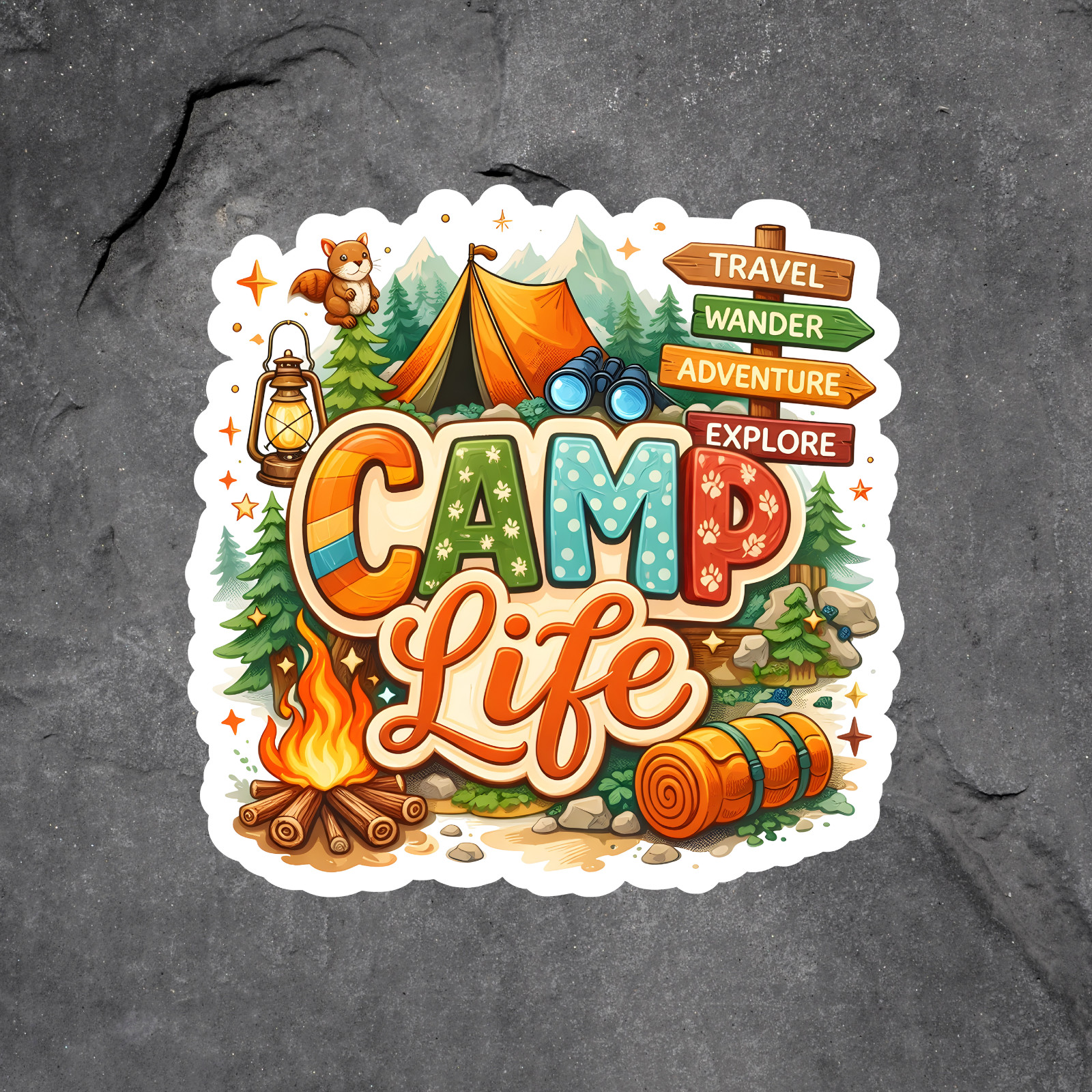Camping Sticker Vinyl Decal Camp Life Travel Wander Adventure Explore Outdoors