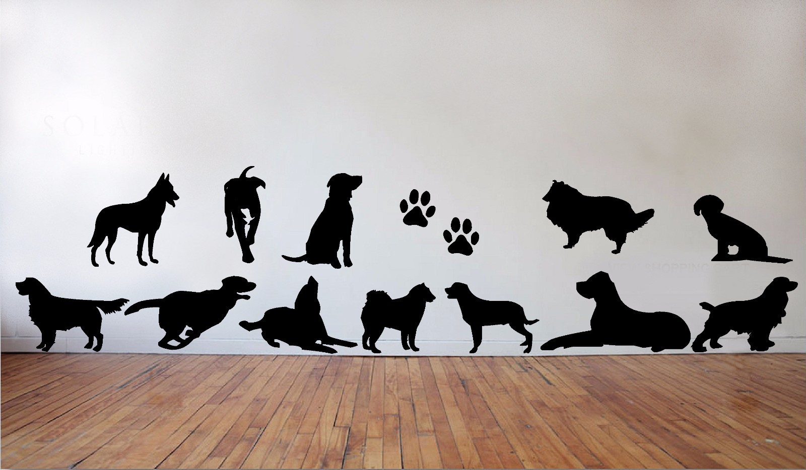 DOGS Wall Art Stickers (decals) Many Colours, 4 x Sizes – 12 different dog poses