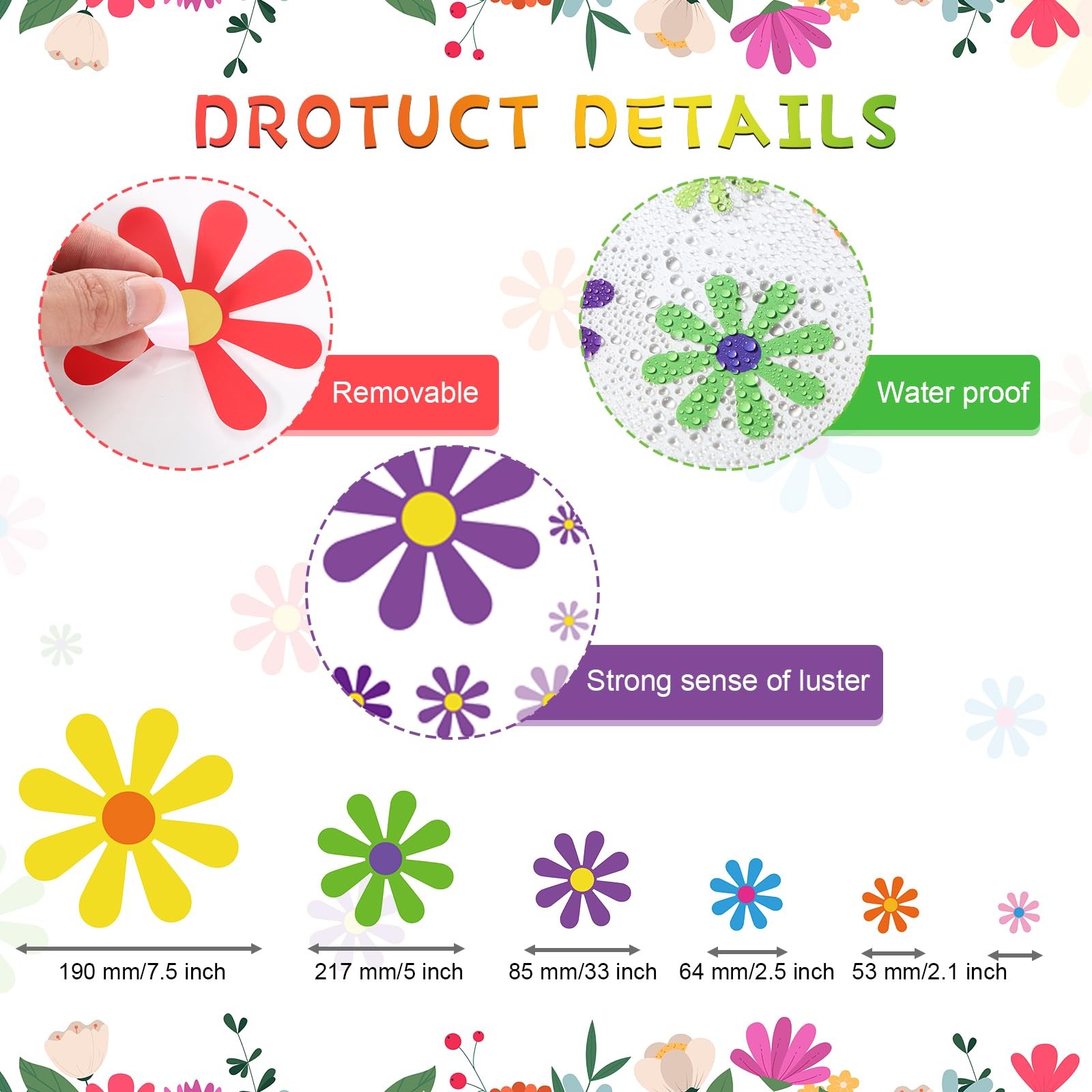12 Sheets Daisy Stickers 130 Pcs Flower Car Decals Self Adhesive Vinyl Retro …