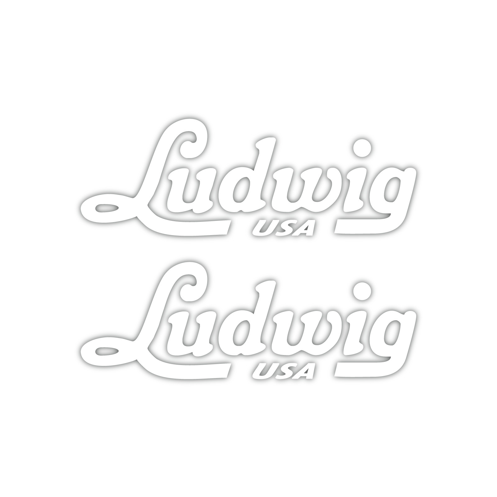 Ludwig P4042 Script Logo Bass Drum Decal, White, 2.5"x 6.5" (Set of 2)