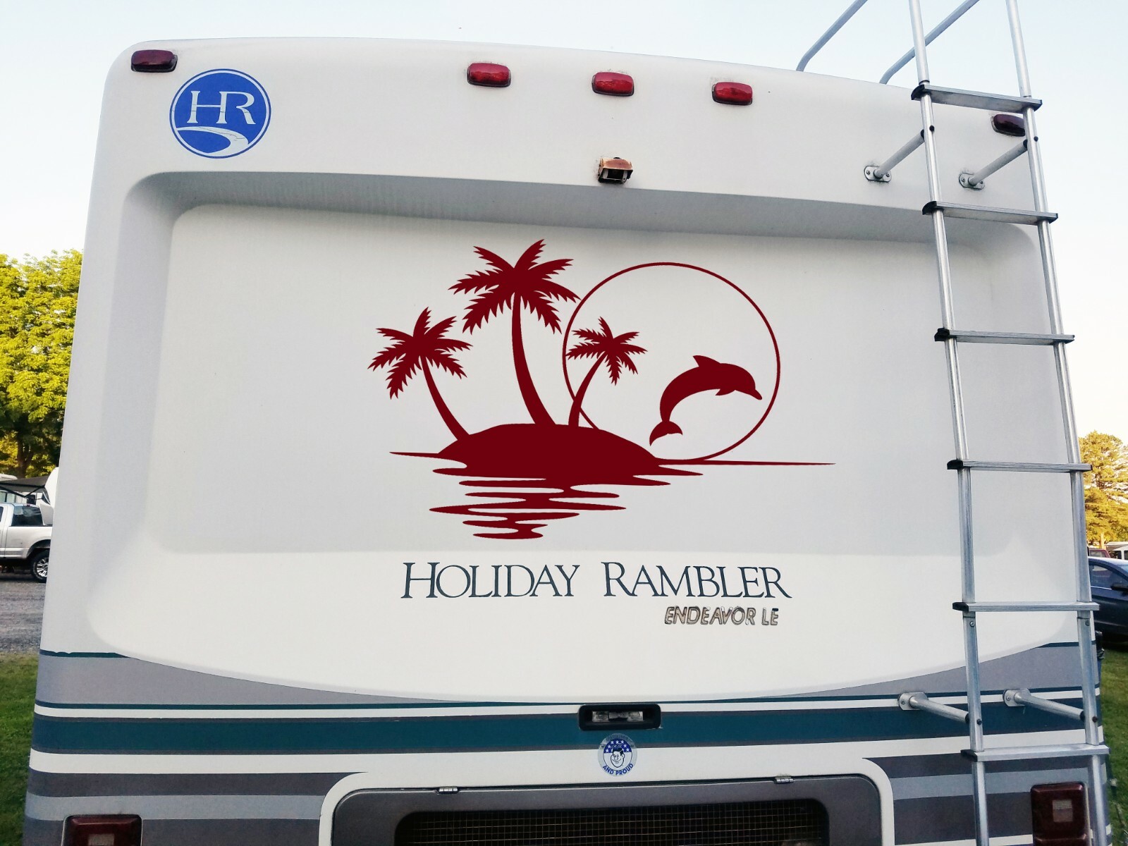Palm Trees Dolphin Sunset Scene Vinyl Decal V1 | Beach Coast Travel | Sticker
