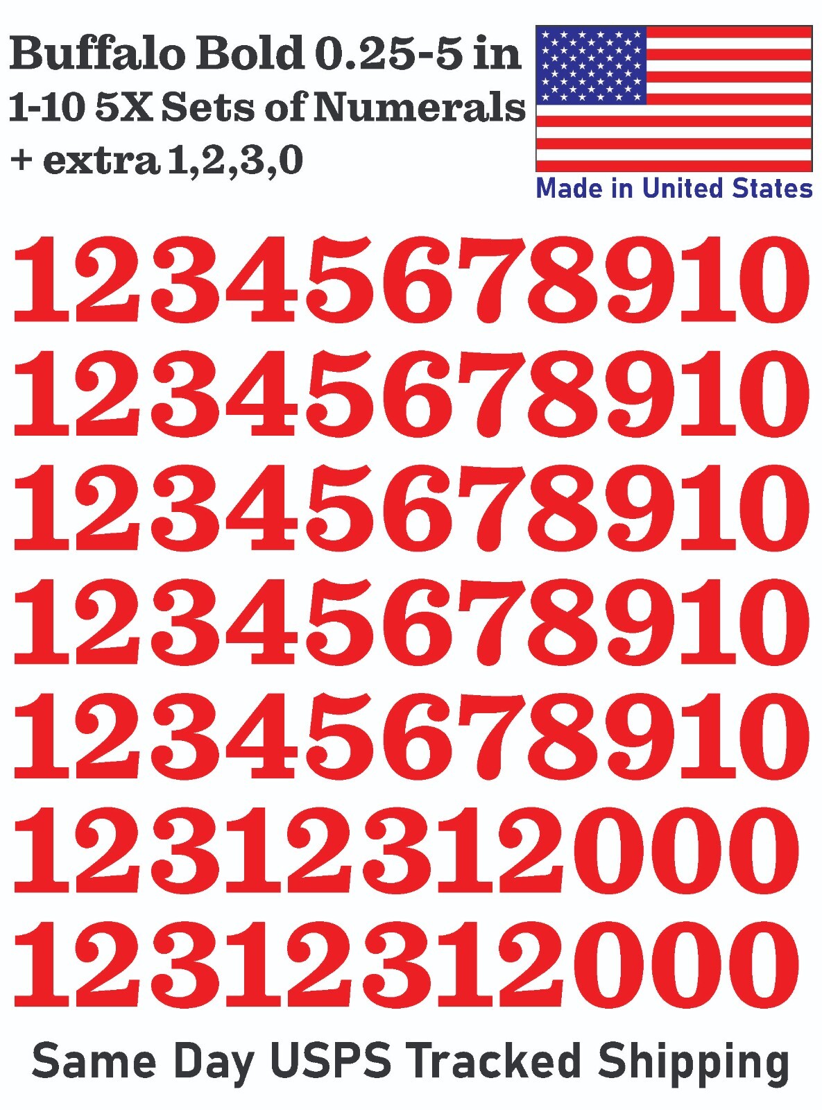 5X 0-10 80+ Buffalo Bold Decal Sticker Numbers – for Mailbox, Address, Lockers