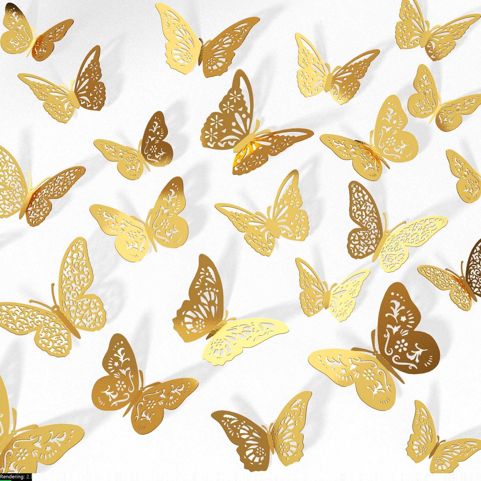 48 Pcs 3D Gold Butterfly Wall Decor 3 Sizes Butterfly Party Cake Decorations