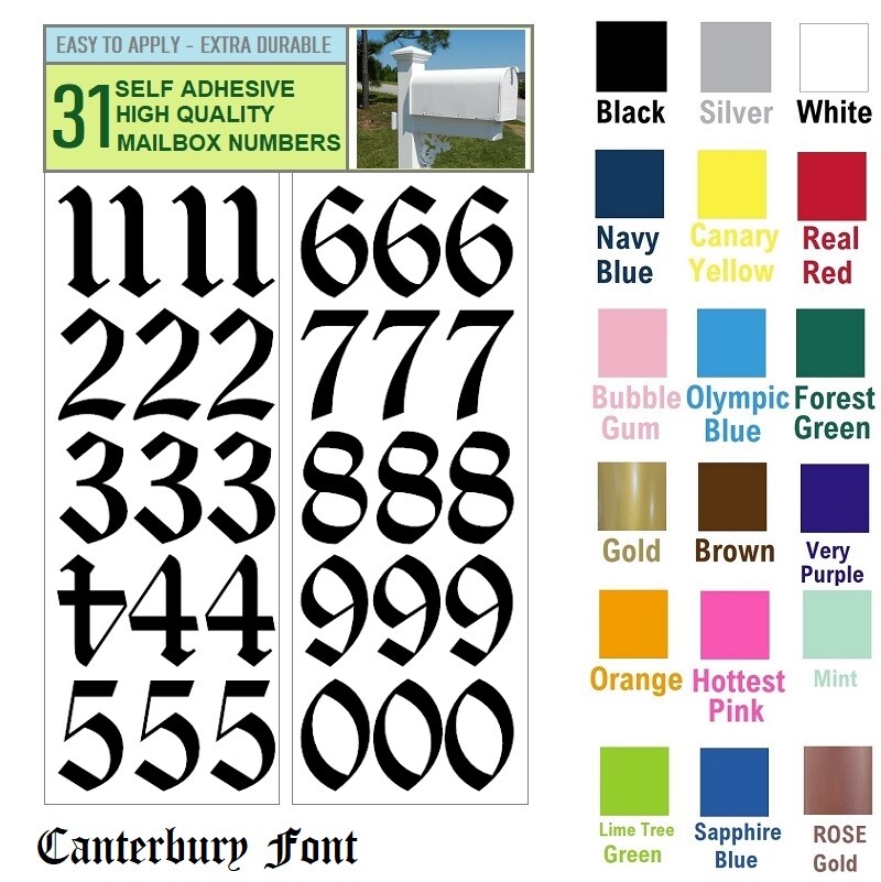SET OF 31, 1" HIGH SELF ADHESIVE VINYL MAILBOX NUMBERS, DOOR,LOCKERS CANTERBURY