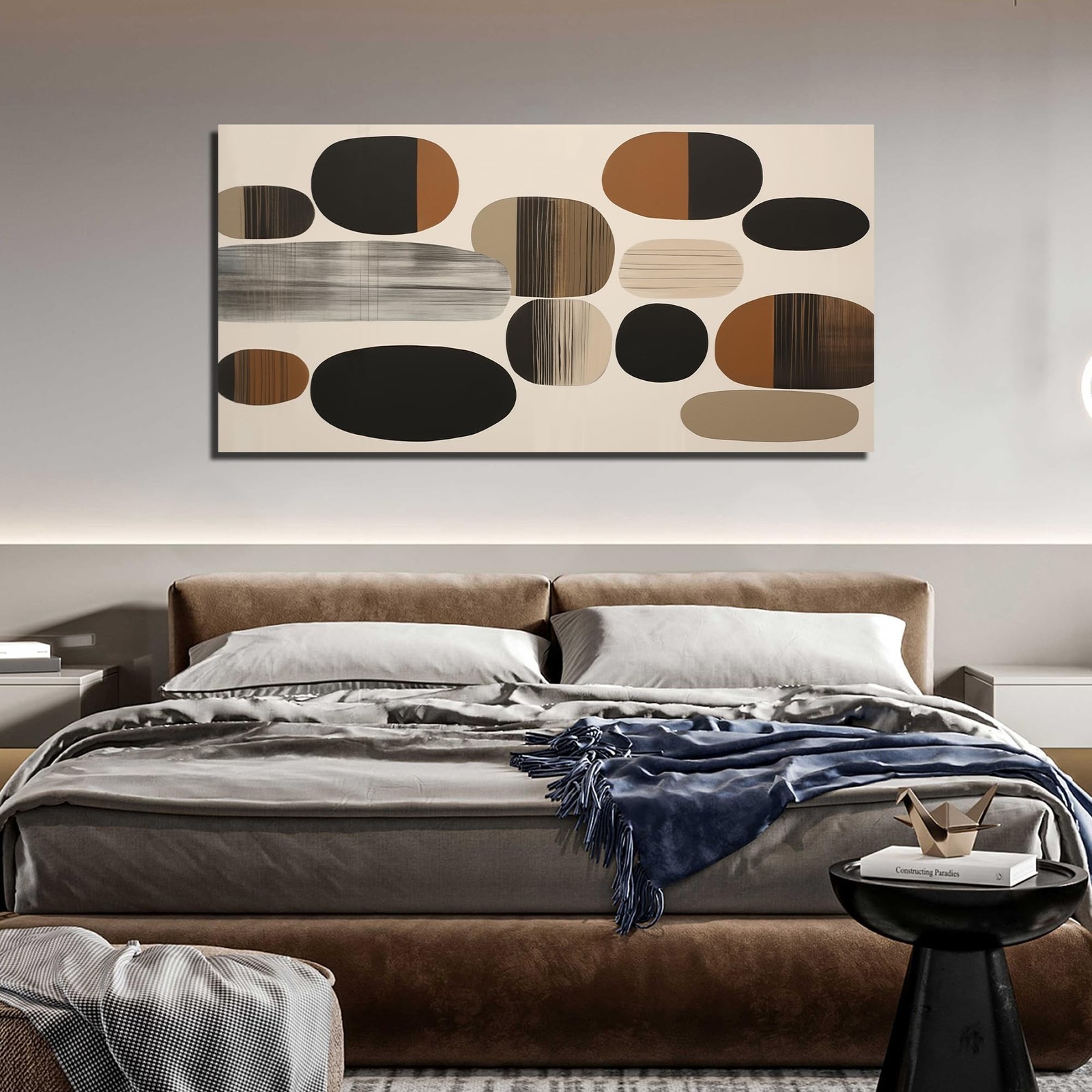 Prepeyssee Large Brown Abstract Wall Art for Living Room Geometry Black Boho …