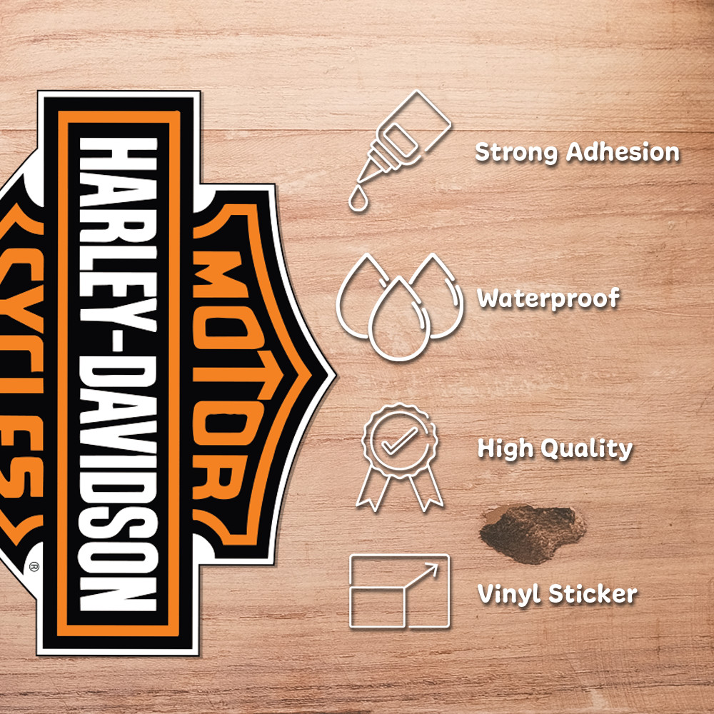 2Pcs Harley-Davidson Decal Sticker Logo Orange & Black Waterproof Motorcycle Car