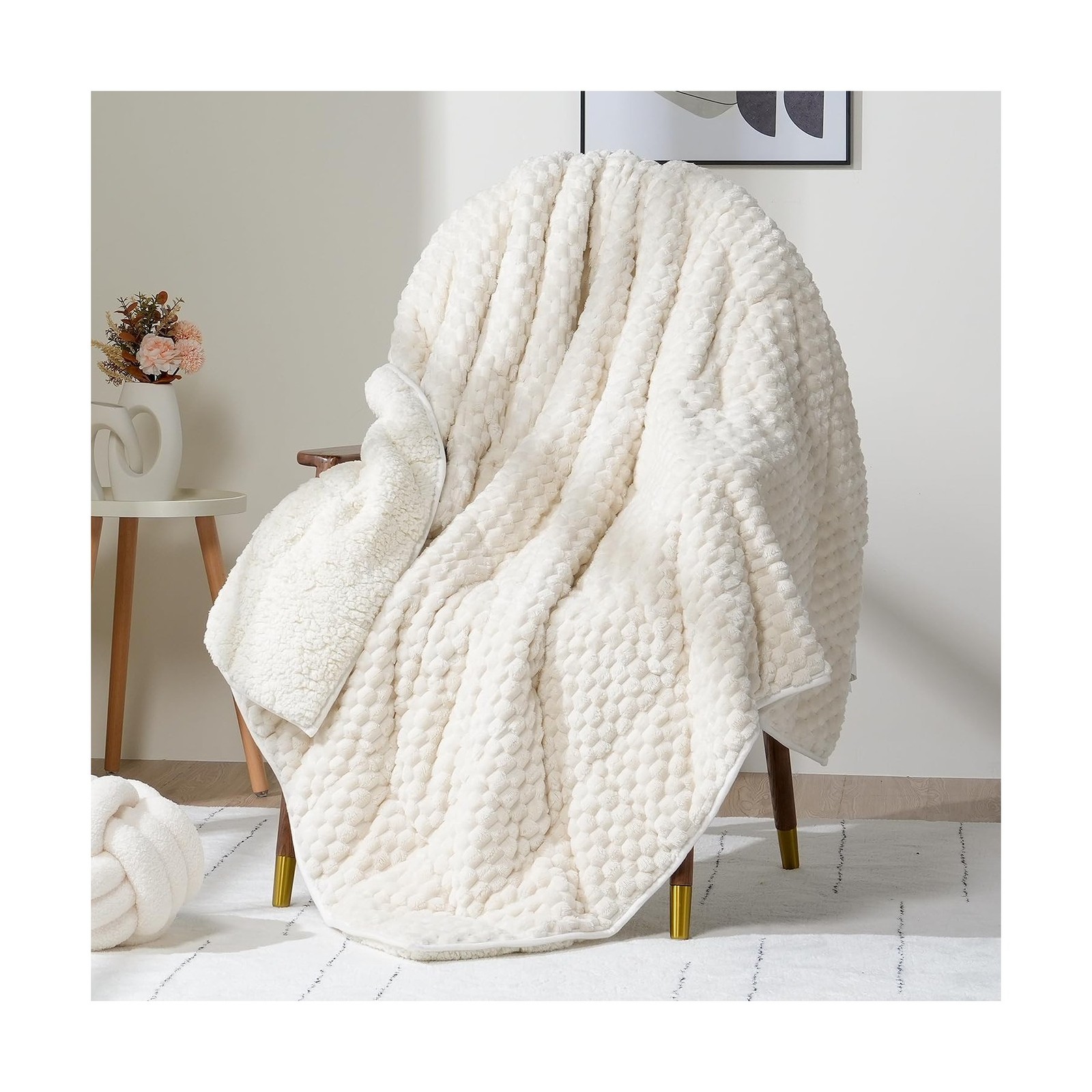 Wemore Fleece Weighted Blanket for Adults (60" x 80" 15lbs, Cream W… Fast Ship