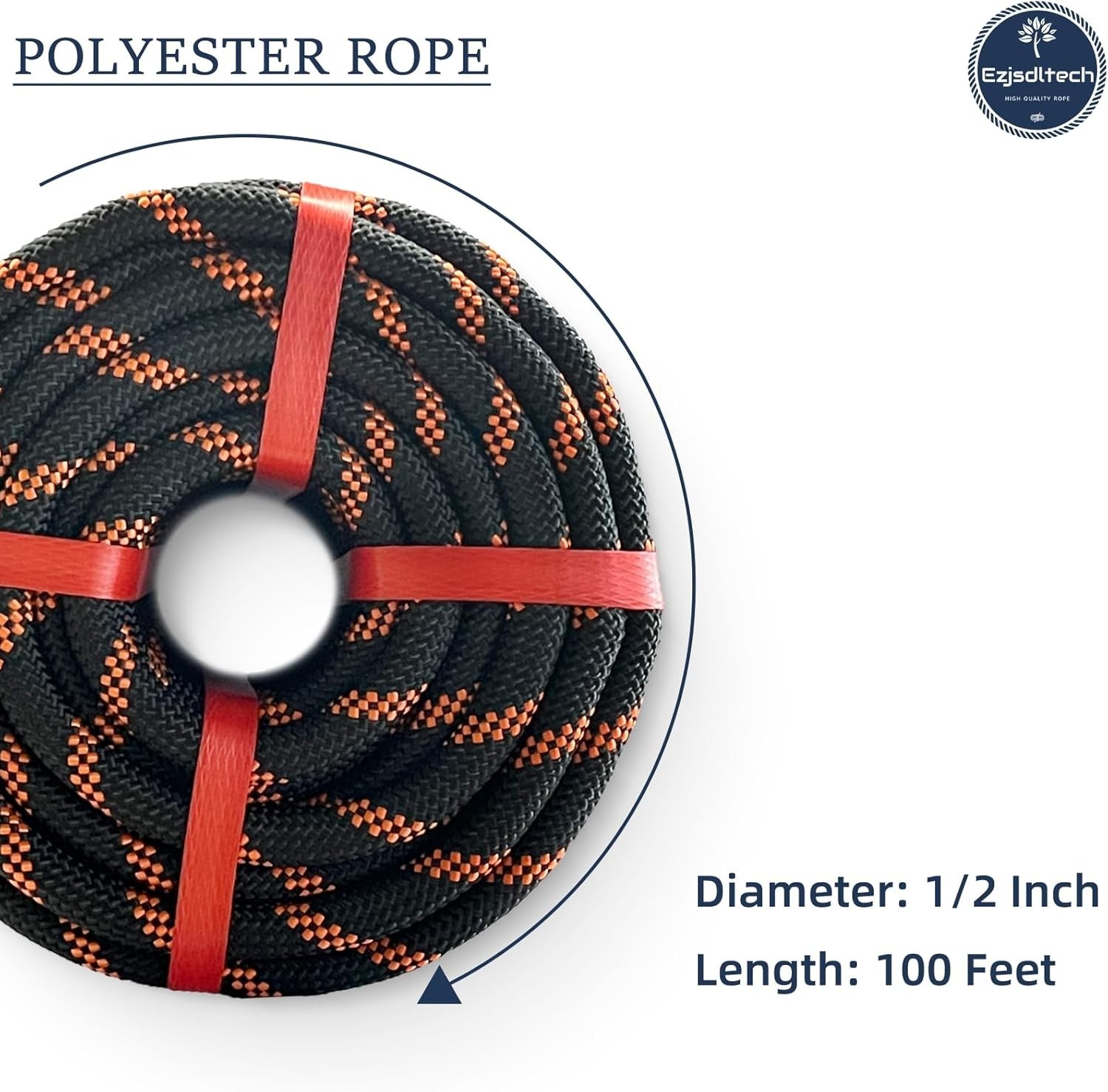 Arborist Rigging Rope Bull Rope Black (1/2 in x 100ft) Polyester Braided Arbo…