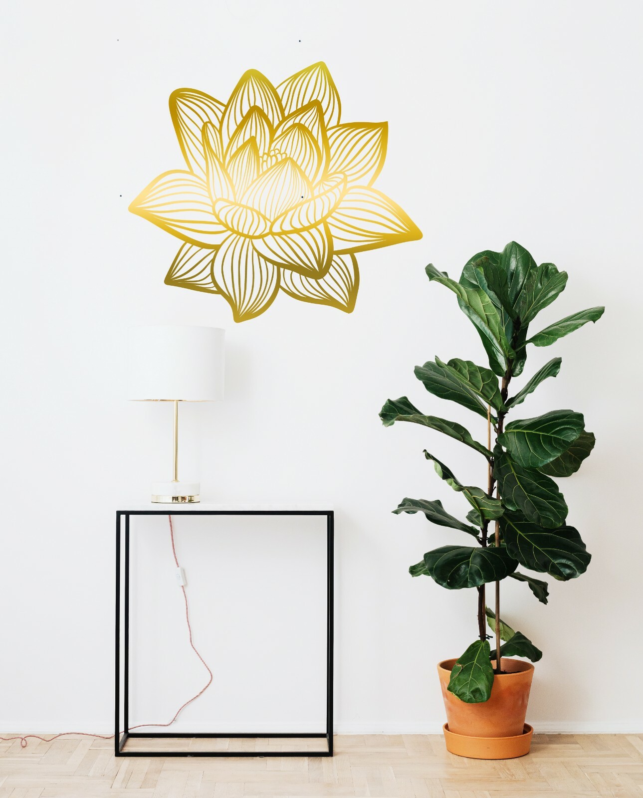 Lotus Flower Large Wall Decal Abstract Vinyl Décor Abstract Sticker Floral Gold