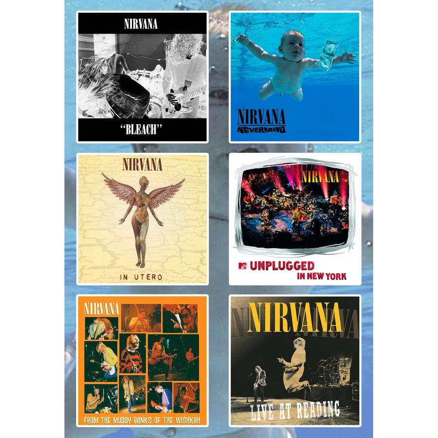Nirvana Sticker Pack Kurt Cobain Nevermind In Utero Bleach MTV Unplugged Band