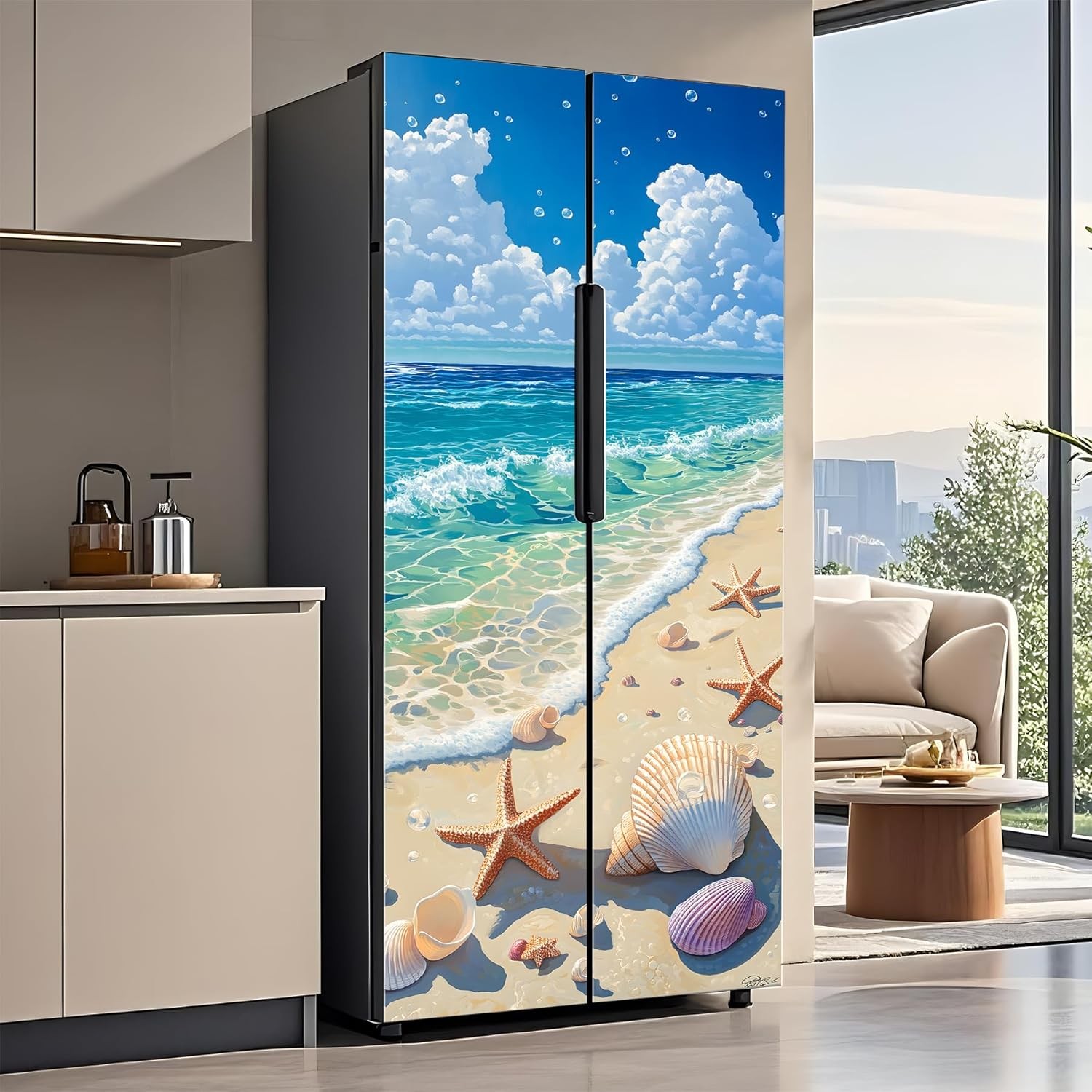 Self-Adhesive Refrigerator Wrap Set Removable Vinyl Fridge Stickers Peel & Stick