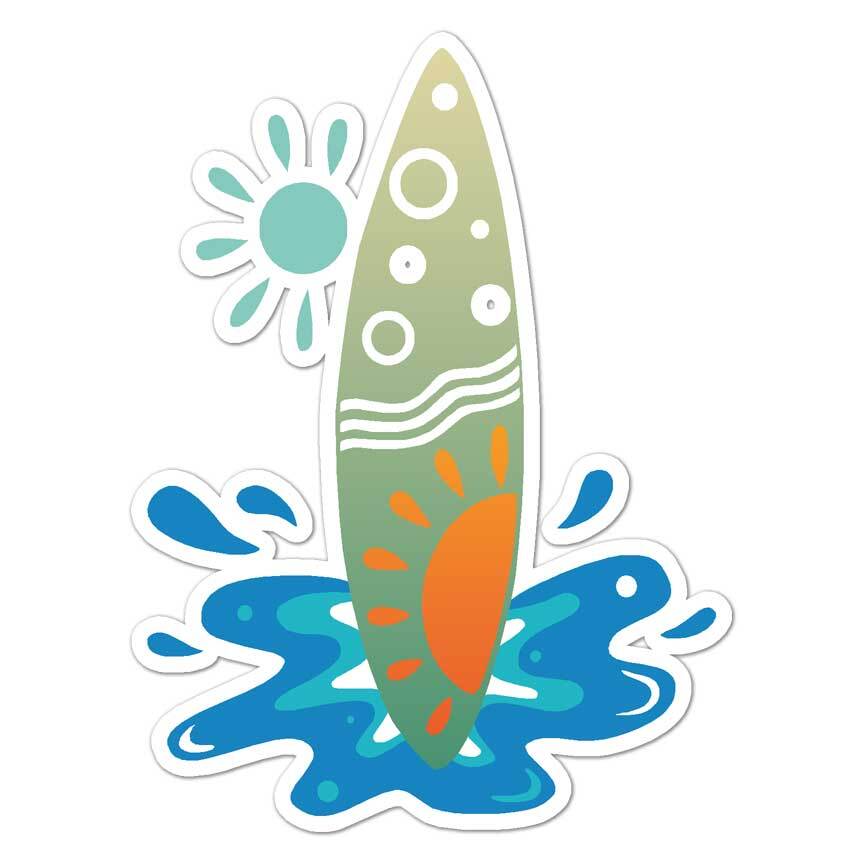 Surf Board Sun, Vinyl Decal Sticker, Indoor Outdoor, 3 Sizes, #7578