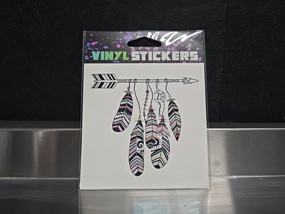 Arrow and Decorated Feathers Native American Themed Vinyl Sticker – 4in x 4in