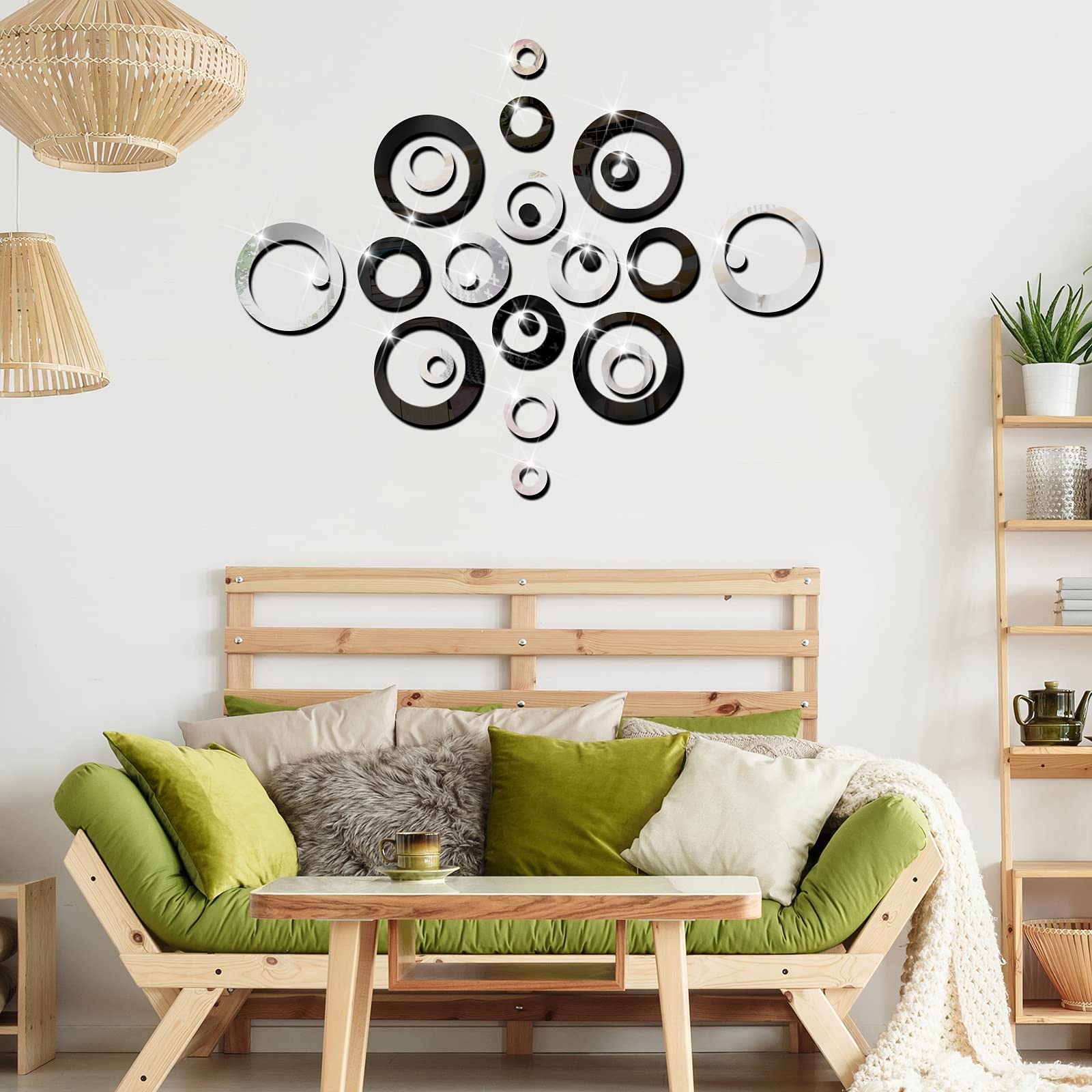 72 Pcs Acrylic Circle Mirror Wall Stickers Decor for Home Bathroom Bedroom