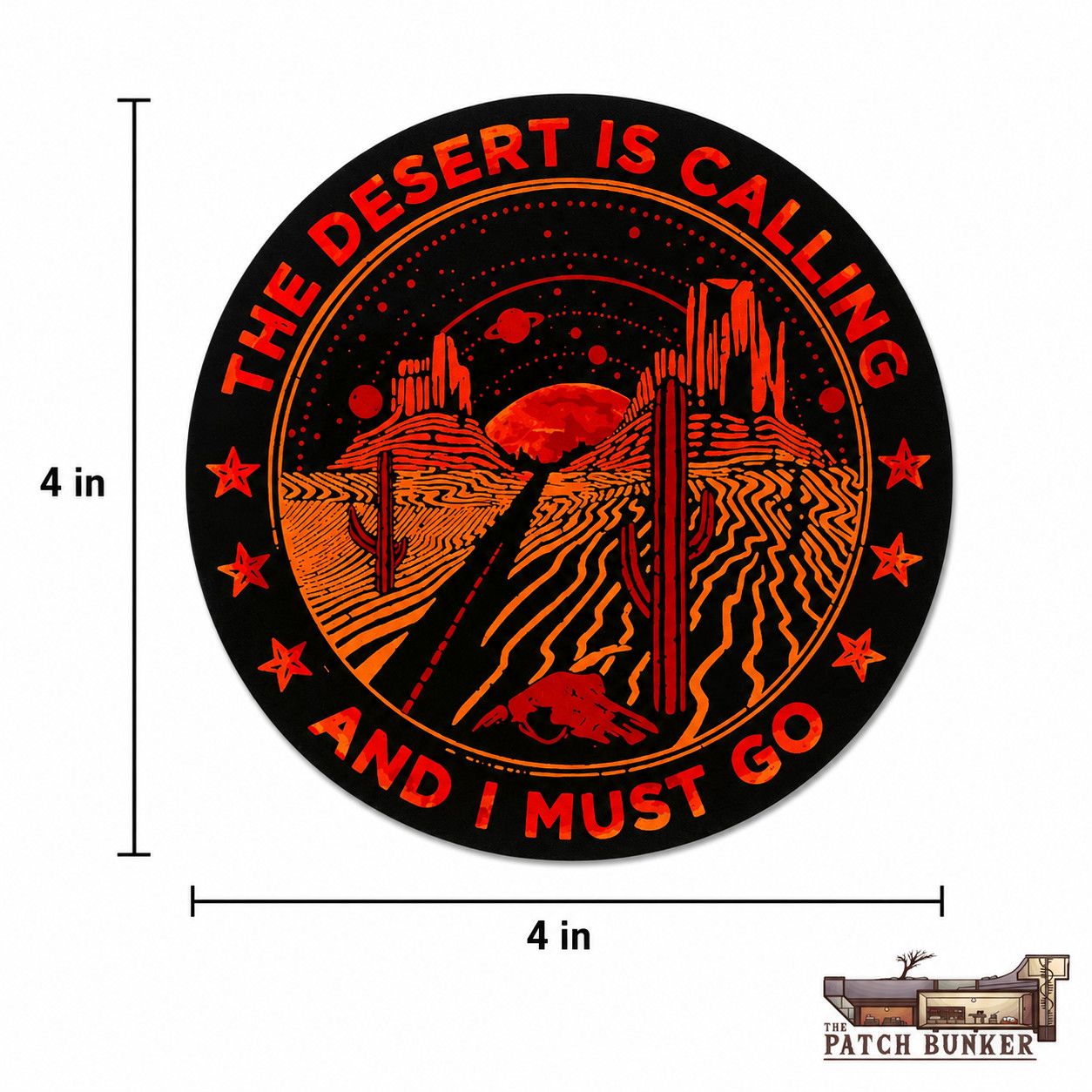 Desert Highway 4 Inch Vinyl Sticker Waterproof Black Saguaro Cactus Moon Stars