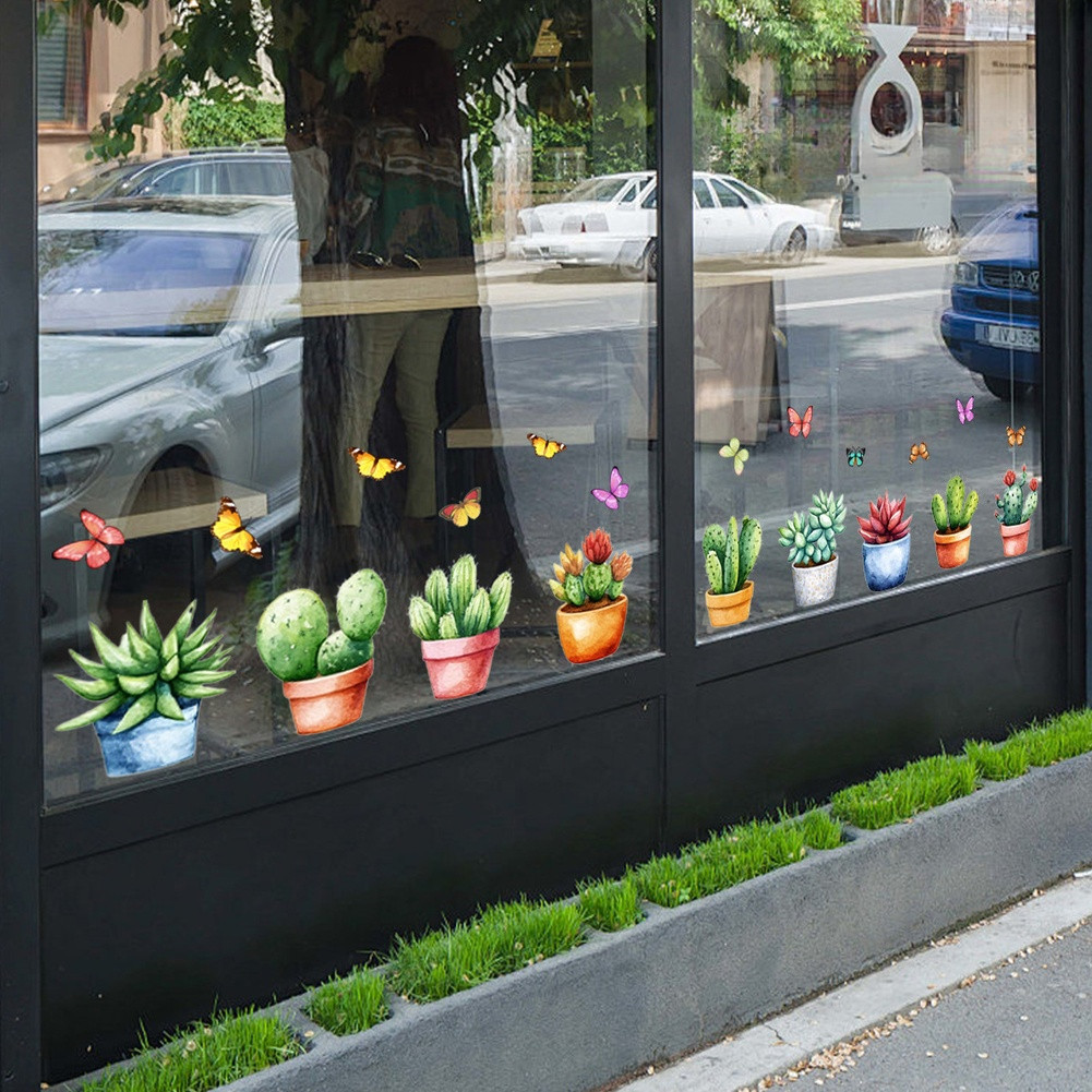 Double Sided PVC Window Sticker with Plant Flower Design for Interior Glass