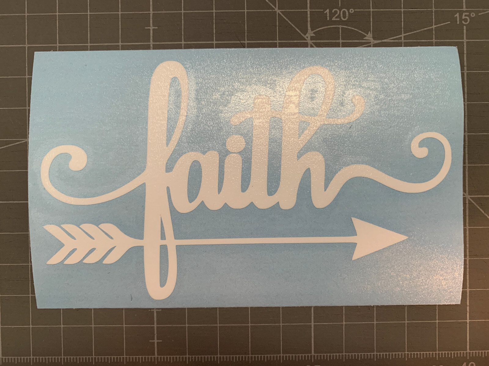 Faith – Script Font with Arrow – Cute Design – Outdoor Vinyl – Decal / Sticker