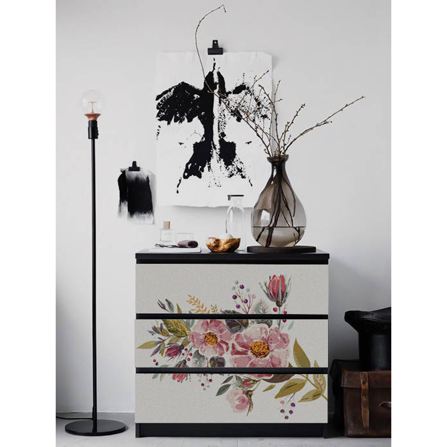 IKEA MALM dresser vintage field flowers Removable sticker for furniture