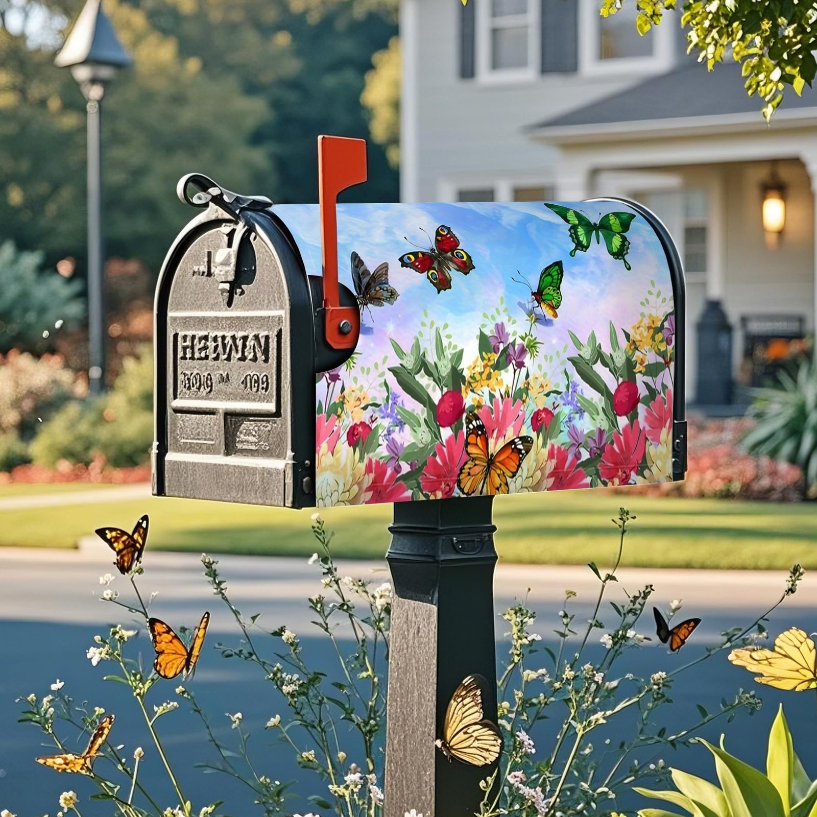 Mailbox Covers Magnetic Standard Size 18 x 18 x 21 Inch, Butterfly & Flower