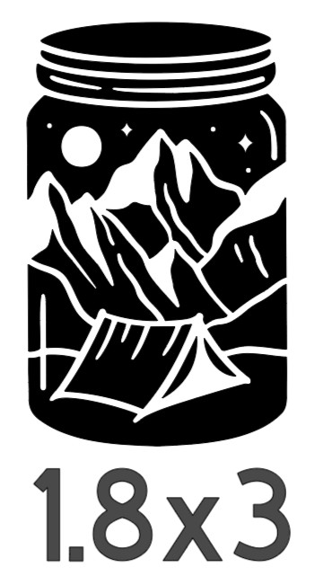 Camping Mason Jar Mountain and Night Sky (Black Temporary Vinyl Sticker) 1.8"x3"