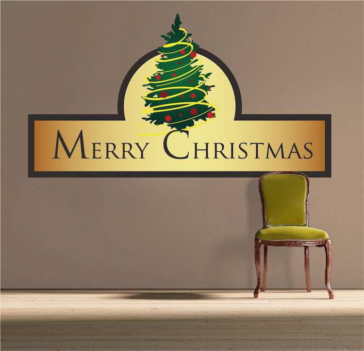 Merry Christmas Wall Decal Winter Wallpaper Seasonal Decorations Vinyl, h30