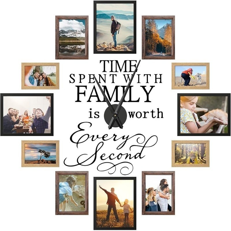 Picture Frames Wall Decor Set Clock Family Quote Stickers DIY Home Art New
